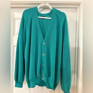 Alpaca Golf by Inca Fashions 100% Peruvian Alpaca Button Cardigan Teal HTF Large